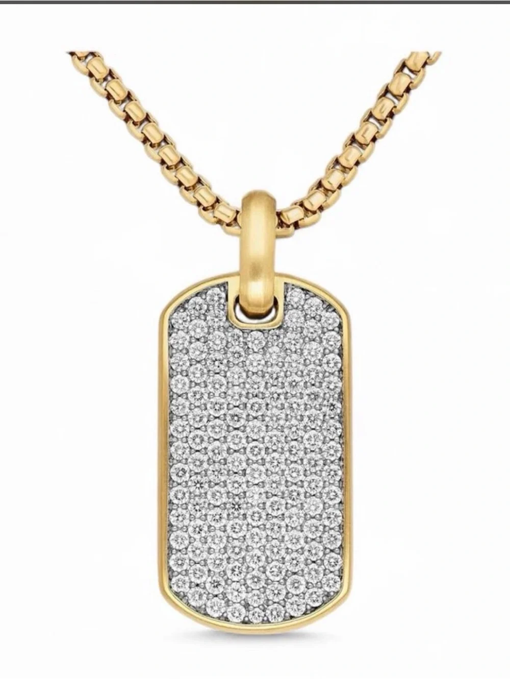Gold-tone Chevron Dog Tag Pendant on 18” Chain w/ Pave Crystal Embellishment